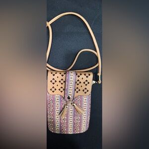 Boho Chic Tan and Pink Crossbody Bag